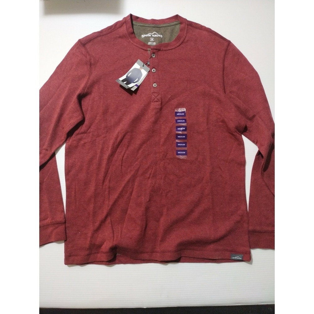 Nwt Eddie Bauer Mens Red Wine Long Sleeve Crew Neck Shirt 3 Button Medium M @31